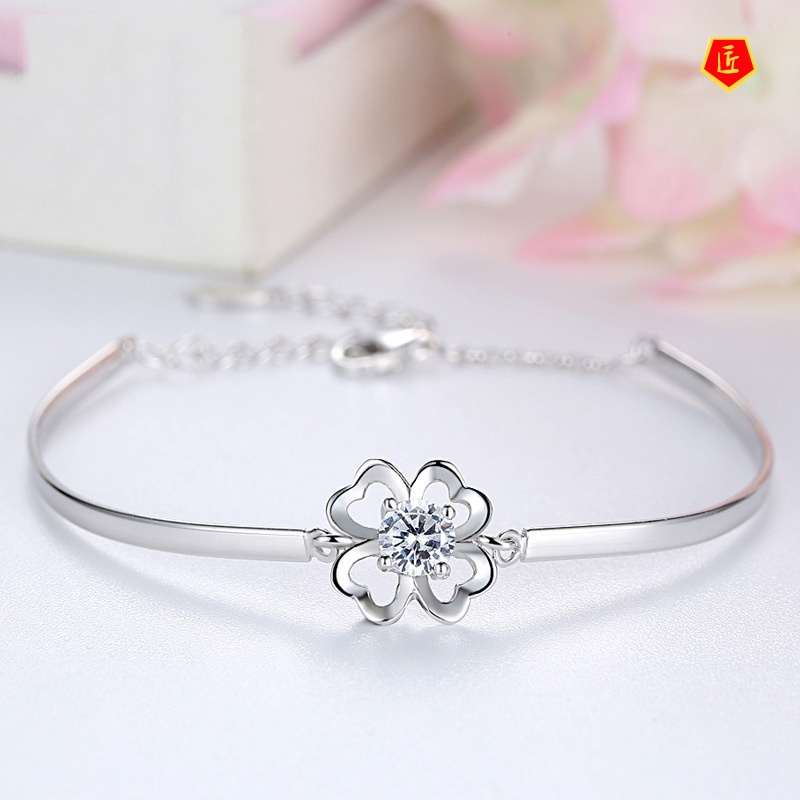 [Ready Stock]Korean Style Sweet Silver Clover Bracelet for Women