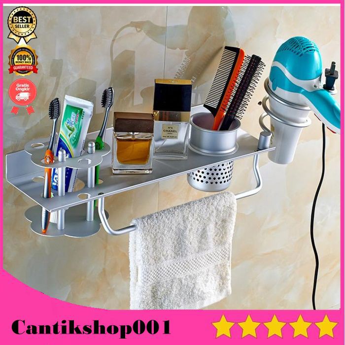 Rak Dinding holder hairdryer Tempat sikat gigi multifungsi Rak Dinding holder hairdryer Tempat sikat gigi multifungsi