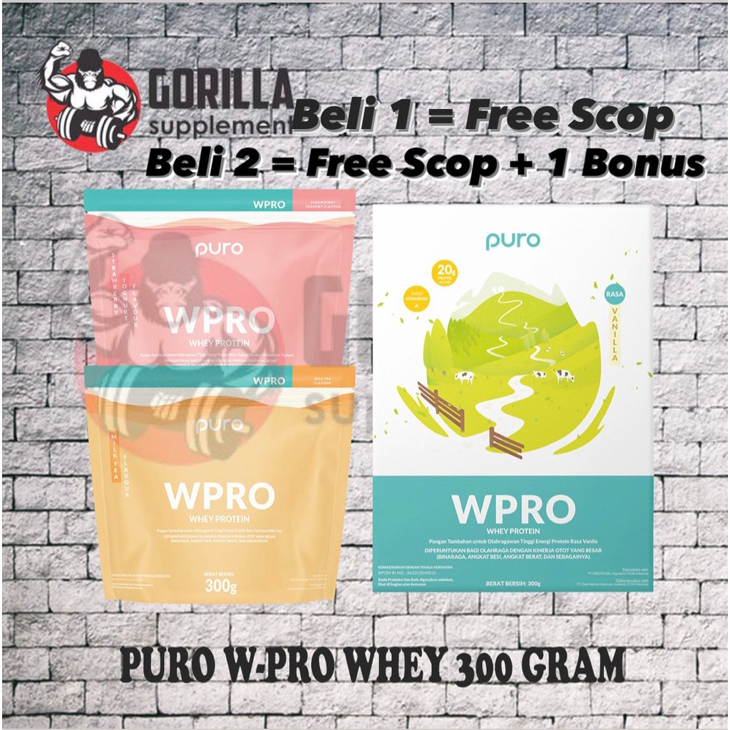 PURO WPRO Whey Protein 300 Gram W PRO BPOM HALAL LABDOOR CERTIFICATE Whey Concentrate Susu Fitness Suplemen