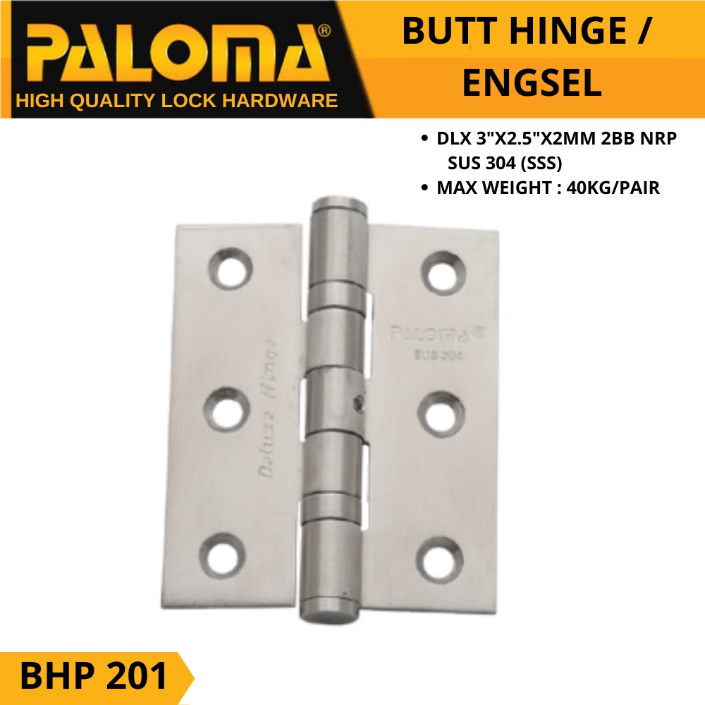 PALOMA BHP 201 BUTT HINGE ENGSEL JENDELA DLX 3X2,5X2MM 2BB NRP STAINLESS SUS 304