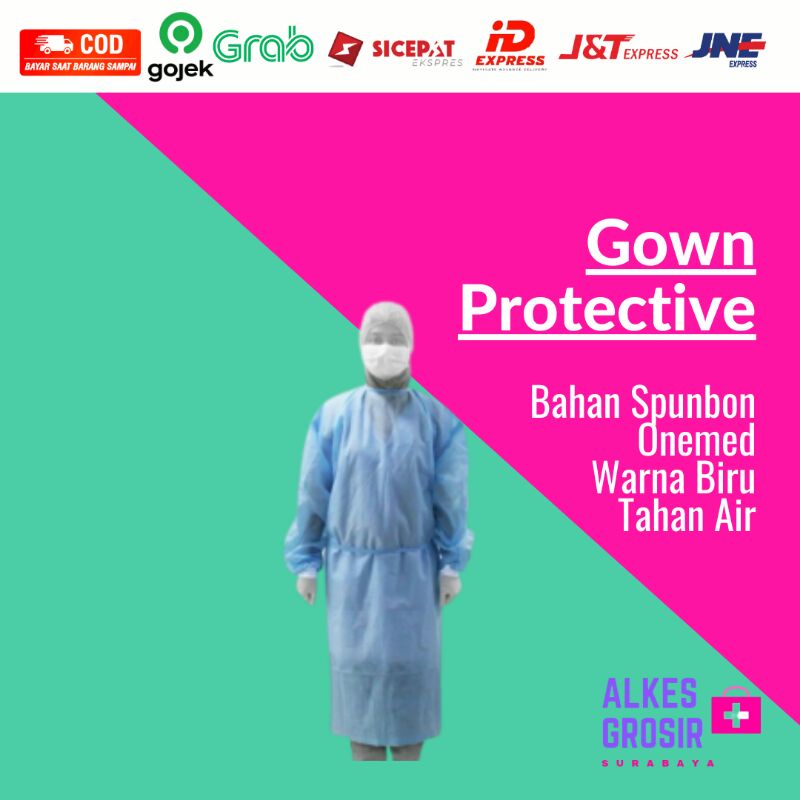 Gown Protective ONEMED ORIGINAL APD Baju Seragam Dokter Perawat Medis Rumah Sakit Anti Air Bahan Spu