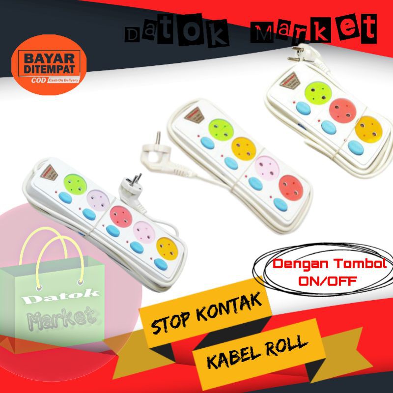 Kabel Roll Stop Kontak Listrik Yokohama SNI Lubang 3 4 5 Tombol Saklar ON OFF