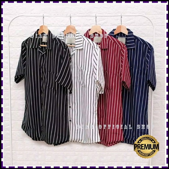 excel01   Kemeja Salur Pria Stripe Lengan Pendek Cowok Premium Distro / Hem Salur Pendek Pria Stripe