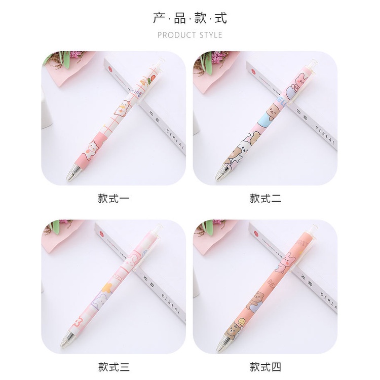 2pcs / Set Pulpen 0.5mm Motif Kartun Beruang Warna Pink Tahan Lama Untuk Hadiah Ulang Tahun