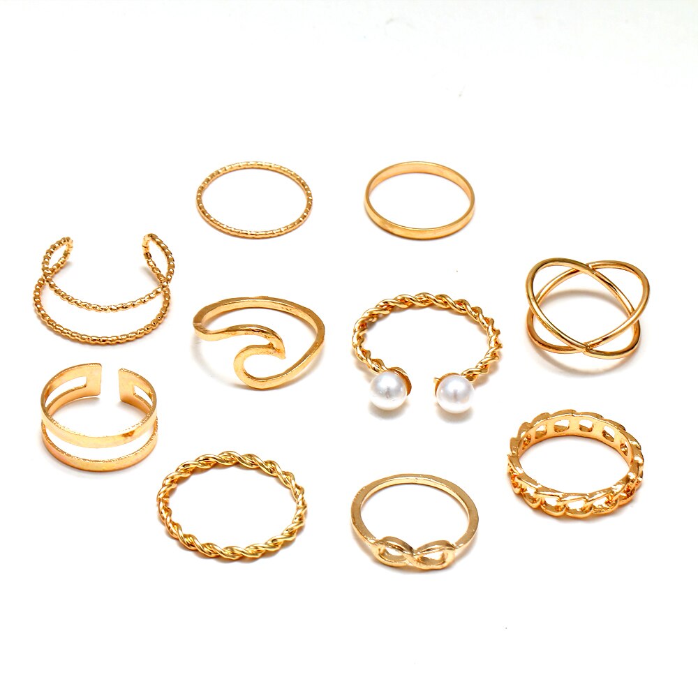 Vintage Gold Silver Ring Set Women Heart Twist Finger Ring Fashion Jewelry Wedding Gifts Accessories