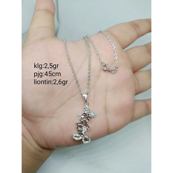 KALUNG PERAK ASLI 925 LAPIS EMAS/KALUNG NORI UKIR+LIONTIN MICKEY MOUSE CAMPUR MODEL/ASLI SILVER/FASHION WANITA