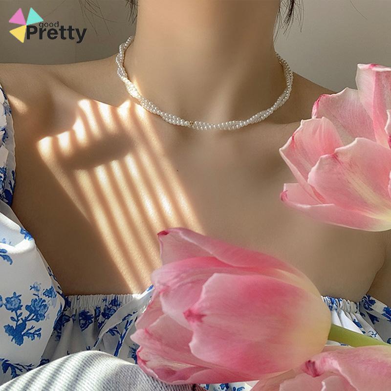 Twisted Winding Light Luxury Retro Temperamen Kalung Hiasan Mutiara Imitasi - PD