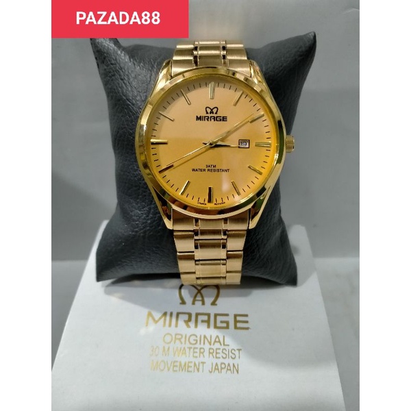 MIRAGE 8708BRP-M /JAM TANGAN PRIA RANTAI KUNING STAINLESS STEEL WATER RESISTANT