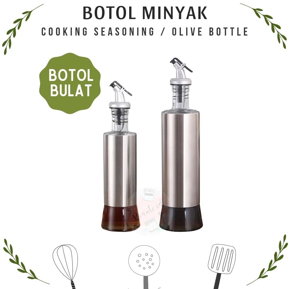 Botol Minyak Goreng Botol Penyimpanan Kecap Gula Cair Olive Oil Kopi Serbaguna Bahan Stainless Steel dan Kaca Untuk Dapur Rumah Dengan Tutup Bottle Leak-proof 300/500ml