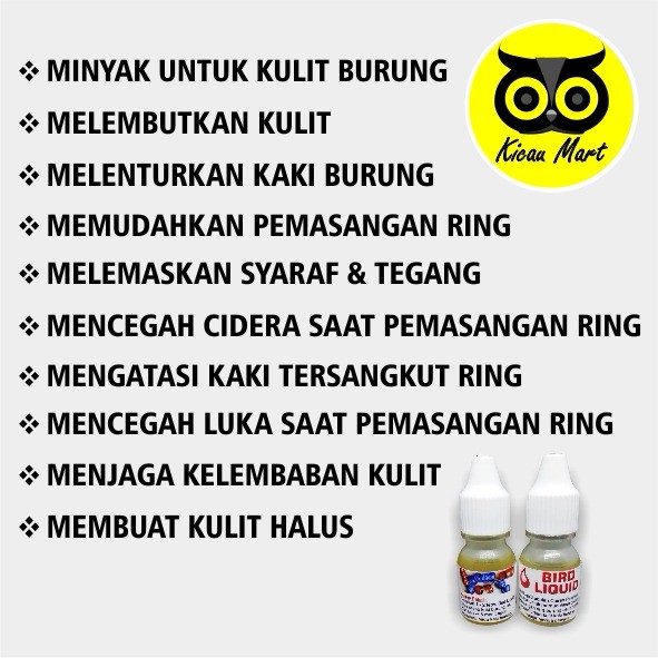 OBAT MINYAK BIRD LIQUID OIL PELUMAS UNTUK PASANG RANTAI RING KAKI BURUNG MURAI LOVEBIRD AMEMSL7