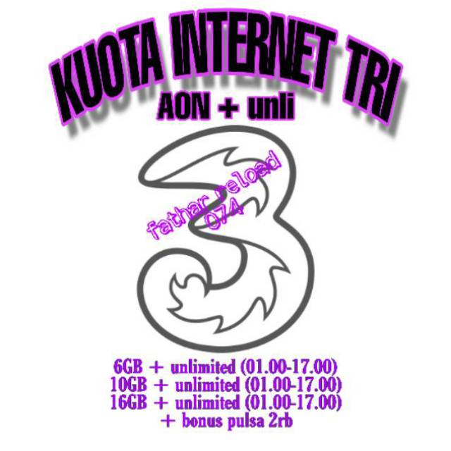 3 tri AON 6gb 10gb 16gb unlimited (NASIONAL) youtube