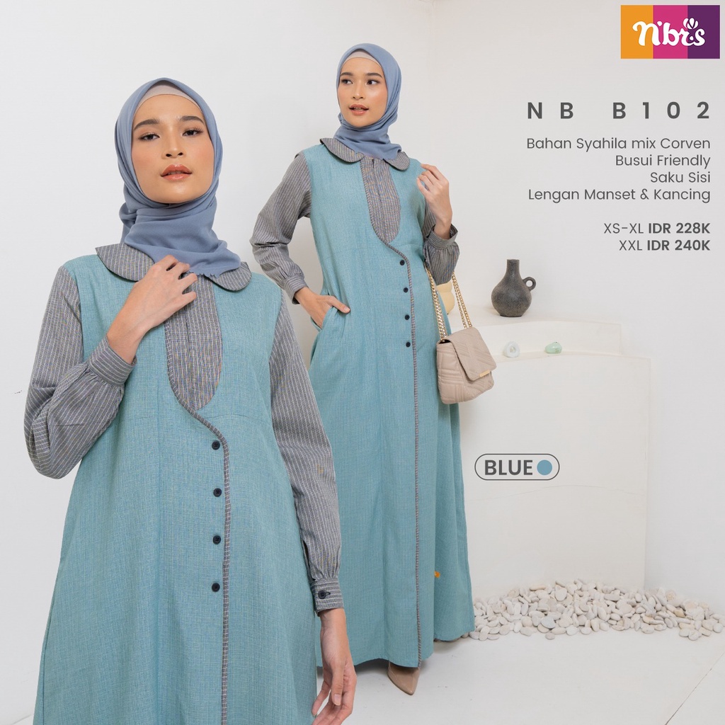 Nibras Gamis NB B102 Bahan Syahila mix Corven Dress Muslimah Modern Simpel