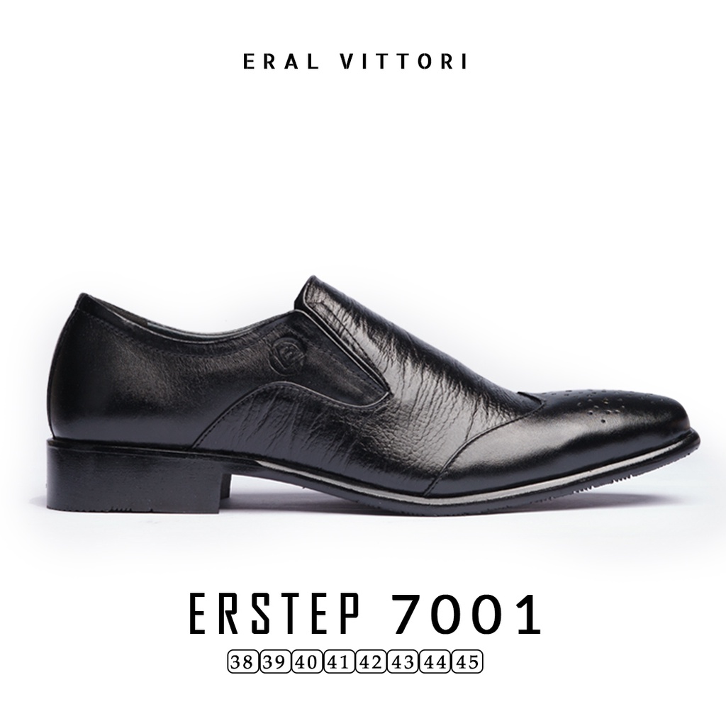 Eral Vittori - Erstep 7001 Sepatu Pantofel Kulit Formal Pria Kerja Kantor Hitam