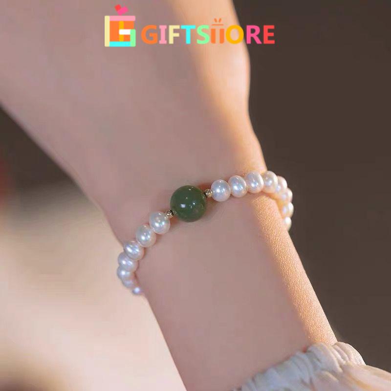 ✨Gelang Rantai Manik-Manik Mutiara Giok Hetian Alami Tidak Alergi Untuk Wanita Mutiara Air Tawar Desain Niche Untuk Perhiasan Sapphire gs