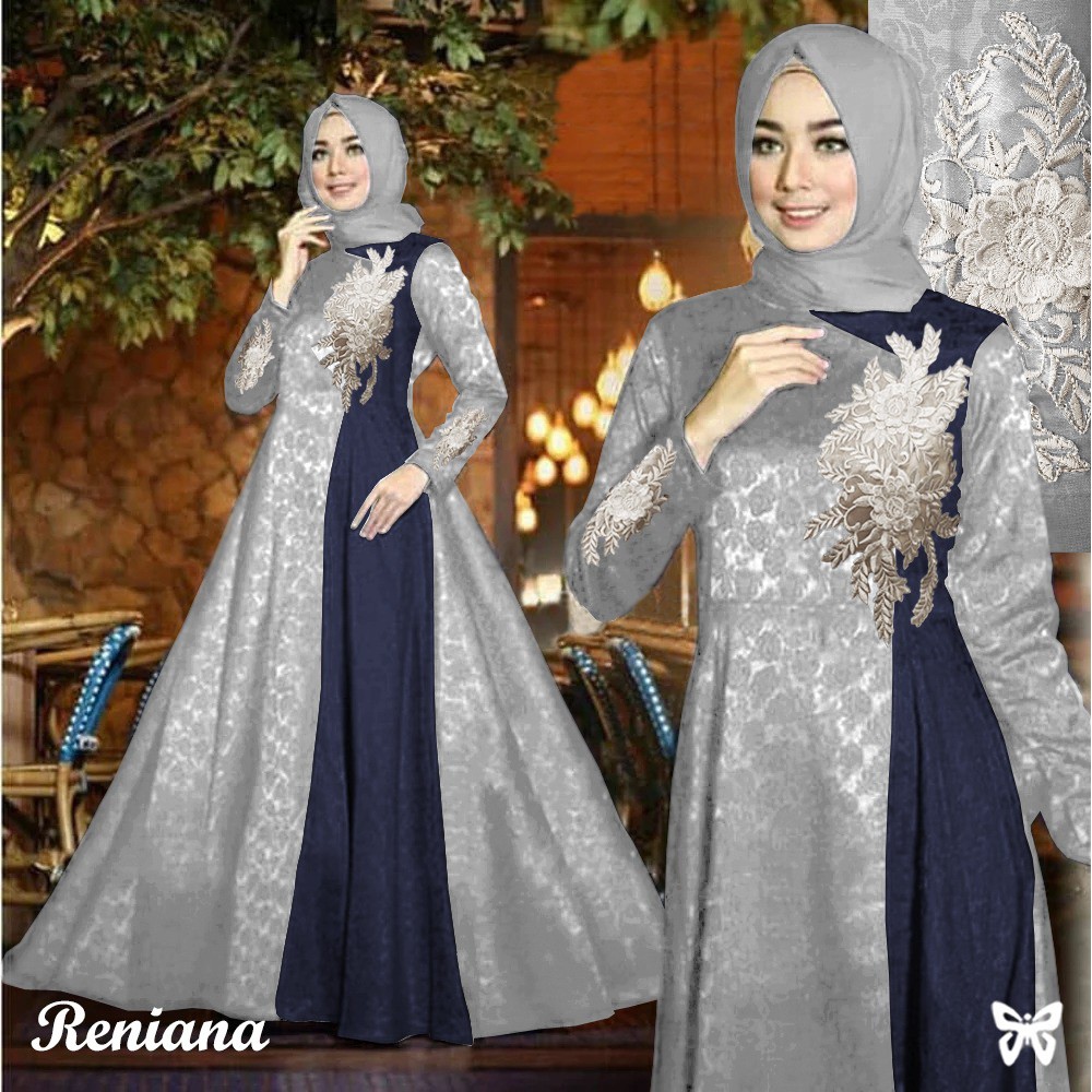 HOPYLOVY - Gamis Syari Pesta Terbaru Baloteli Embos Reniana Size L-RENIANA L GREY