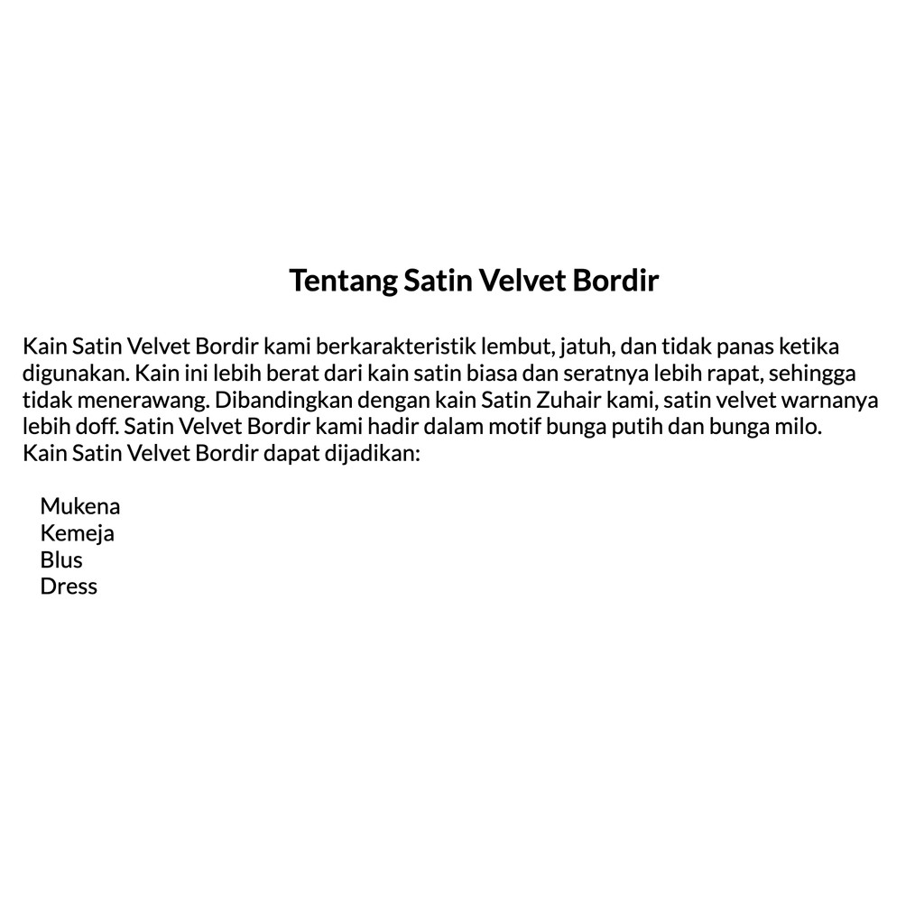 Kain SATIN VELVET BORDIR PUTIH 1 meter untuk mukena