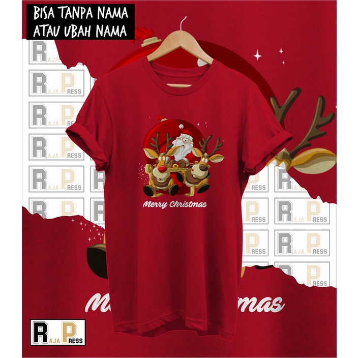 KAOS NATAL BAJU SANTA NAIK RUSA BULET NATAL MERRY CHRISTMAS KATUN COMBED 30S