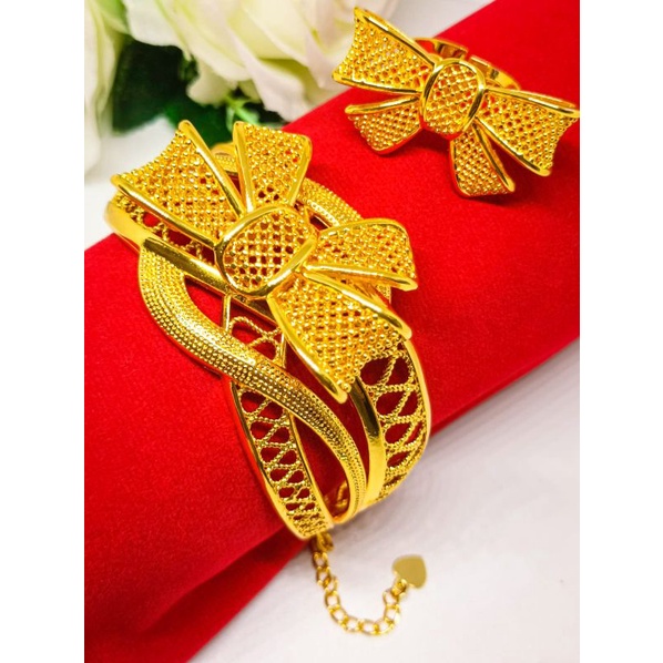 Gelang dan cincin pita Cantik xuping bangle perhiasan lapis Emas 24k gold