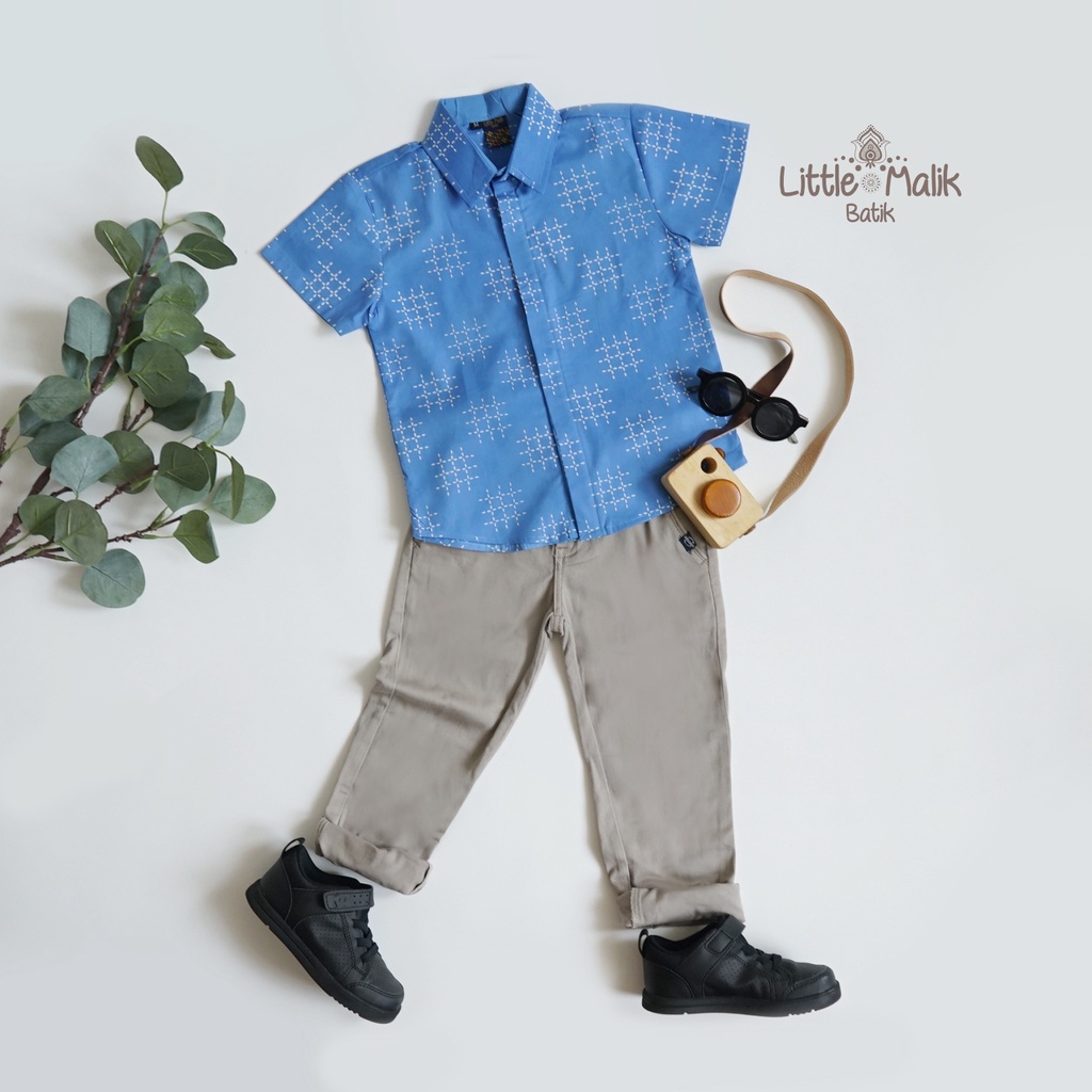 Kemeja Batik Anak Lengan Pendek By Little Malik Batik, Garutan, Warna Biru