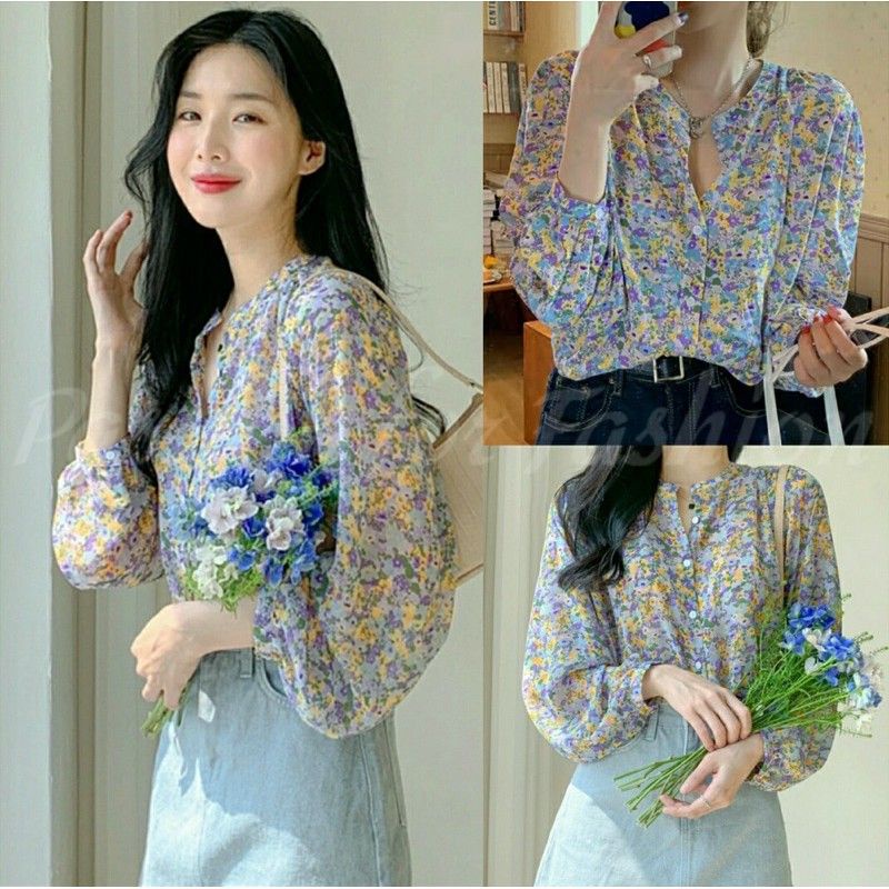 blouse import korean / atasan bunga flower floral garden atasan blouse korea bangkok vintage import