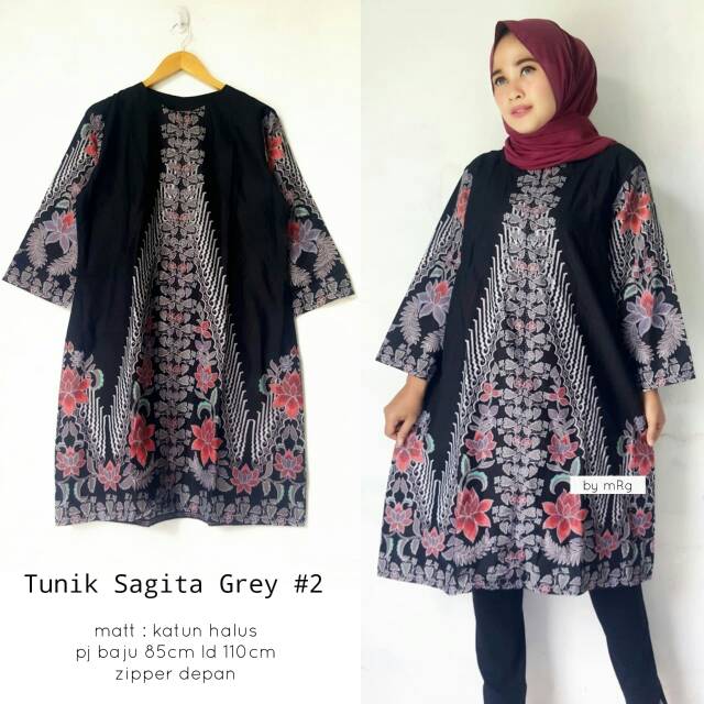 Tunik Sagita Grey #2 / Tunik Batik Wanita Jumbo Modern Murah