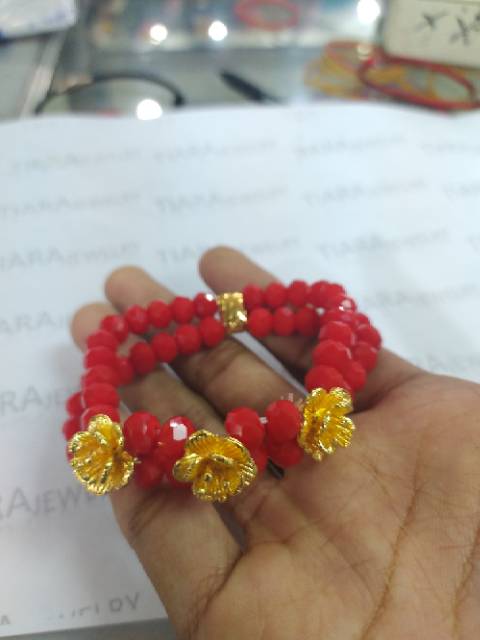 Gelang kristal variasi mawar lapis emas