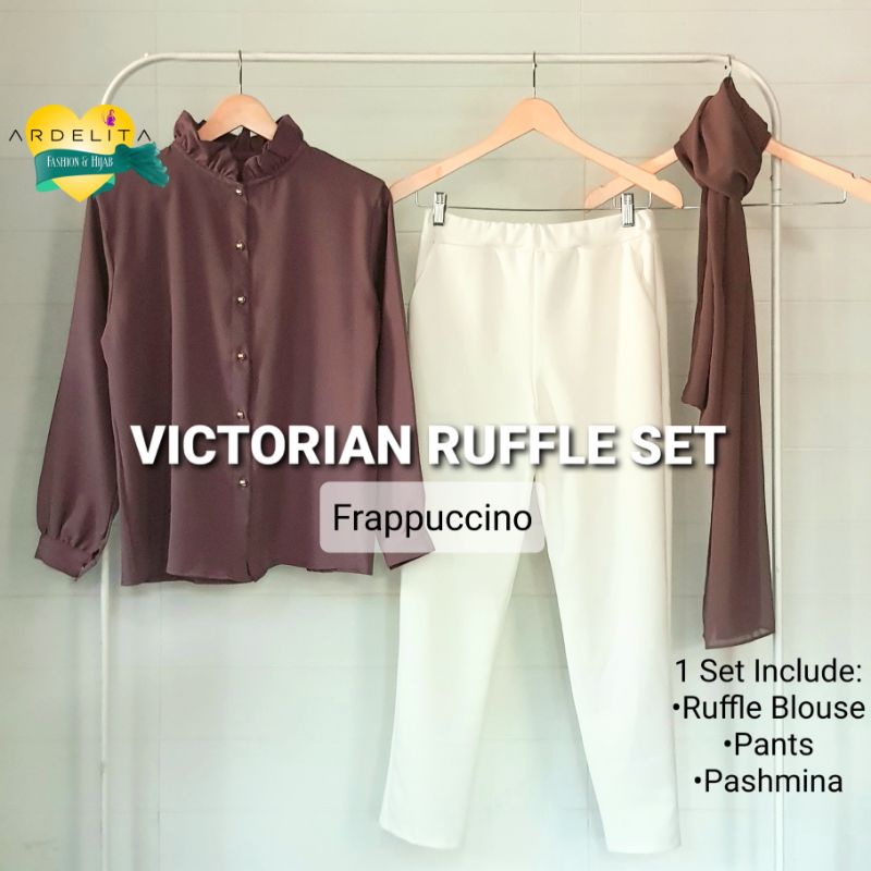 BISA JUMBO&gt;ORI PAKET LENGKAP PREMIUM VICTORIAN RUFFLE SET/SETCEL PREMIUM TERBARU/OOTD HIJAB SELEGRAM