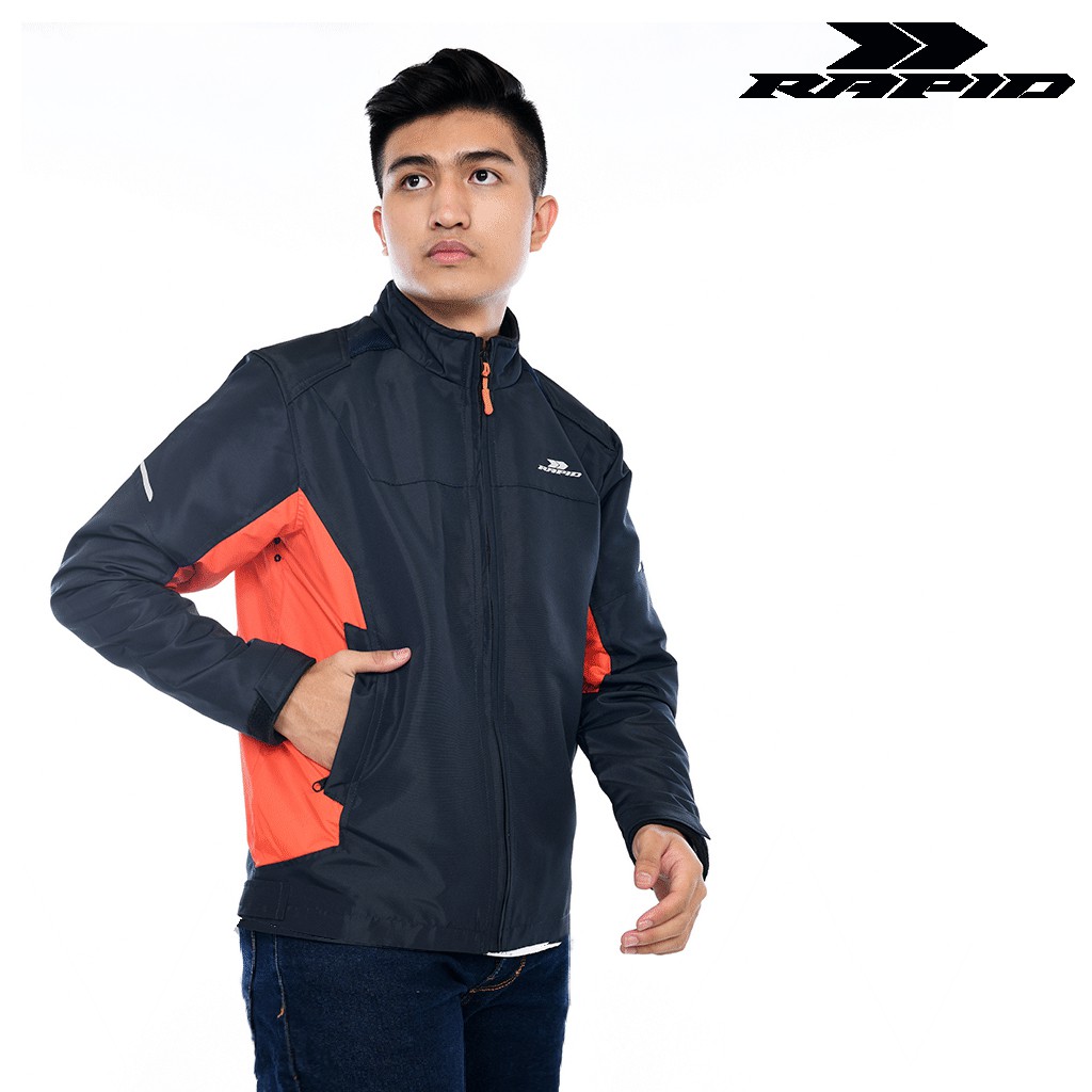 Jaket motor pria anti angin RAPID AGRESSIVE reflektif printing