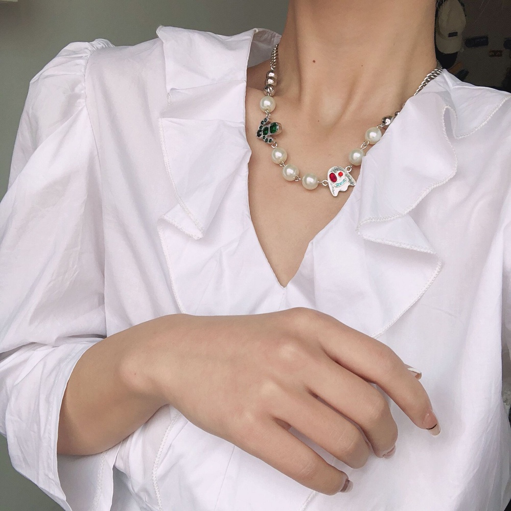 Needway  Cool Pearl Necklaces Men Pendants Clavicle Chain Letter Trendy Punk Ghost Cactus Fashion Jewelry Choker