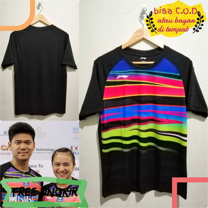 [COD]264 JERSEY BAJU KAOS OBLONG POLOS PRIA FUTSAL BULUTANGKIS BADMINTON HITAM LINING MELATI