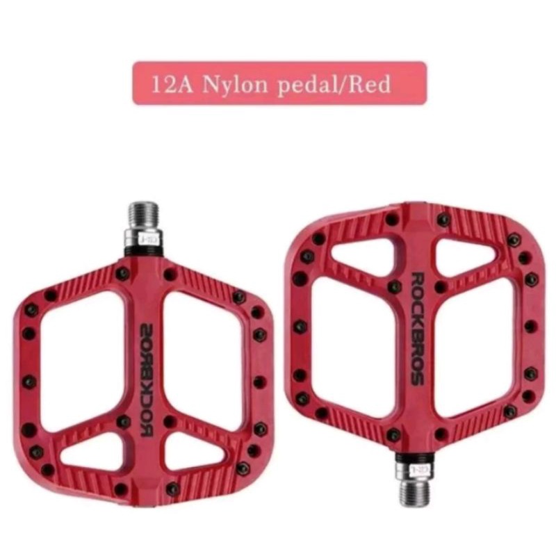 Rockbros 12A Pedal Bearing Nylon Pedal Tapak Lebar Pedal Sepeda Merah