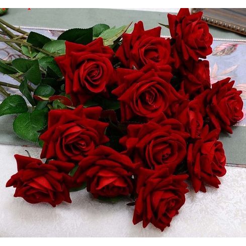 High Grade Velvet Artificial Rose Flower (1pc)