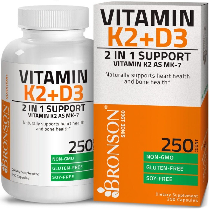 Bronson Vitamin K2 MK7 K2 90 mcg D3 5000 iu 250 Caps D3 K2