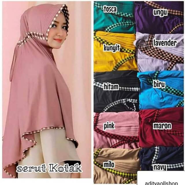 Grosir 8pcs (1kg )Jilbab Jersey serut kotak