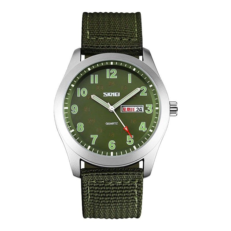 JAM TANGAN PRIA SKMEI SIMPLE 9113GN MEN GREEN DIAL GREEN NYLON STRAP