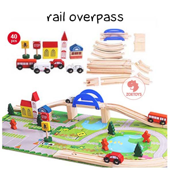 Zoetoys Rail Overpass 8 Glyph Track | Wooden Track Race Railway Pretend Play Toys | Kereta Balok Kayu Mobil mobilan Lalu Lintas | Edutoys | Mainan Set Cari Kado Natal