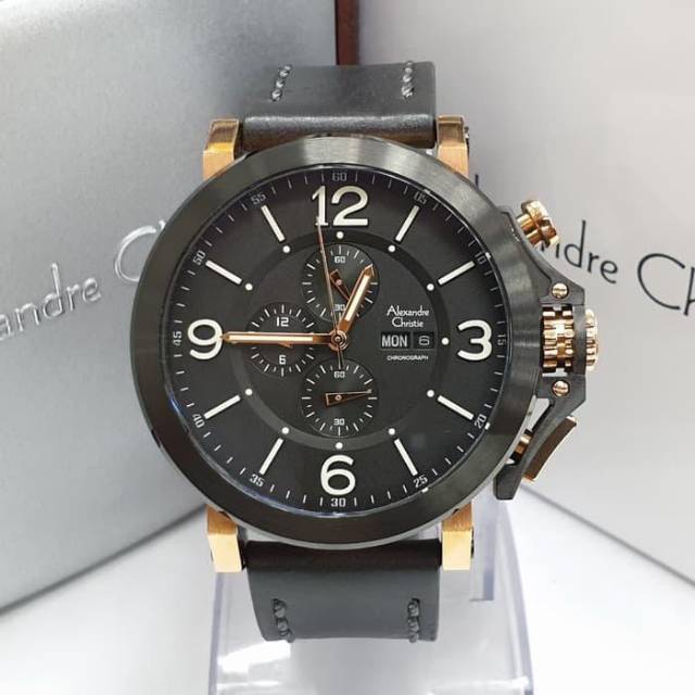 JAM TANGAN ALEXANDRE CHRISTIE AC 6281 ROSEGOLD BLACK MAN ORIGINAL