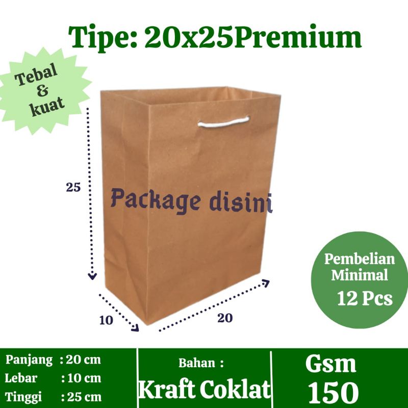 

Tas kertas 20x25 Premium GSM 150, tas kertas coklat souvenir murah, Ukuran P20 L10 T25