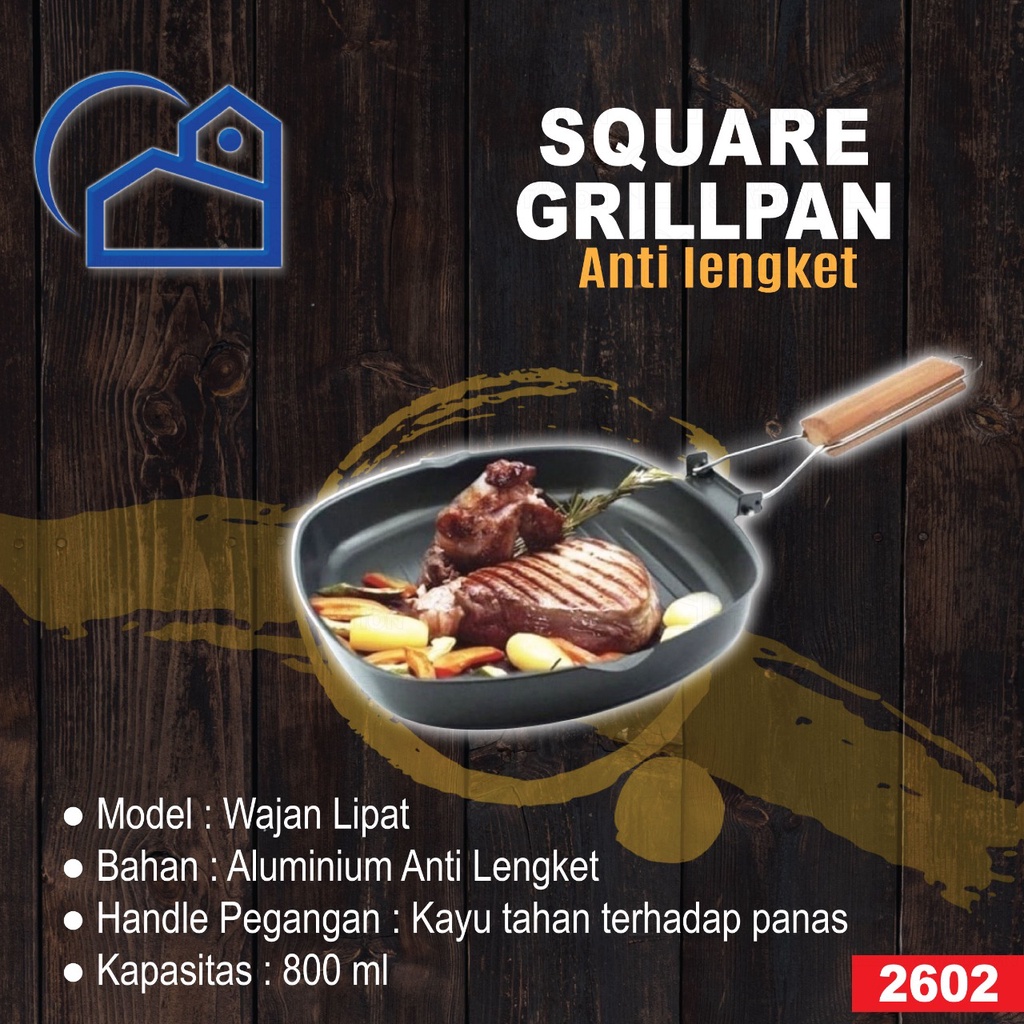 Square grill pan 24cm - teflon wajan frypan anti lengket lipat 2602