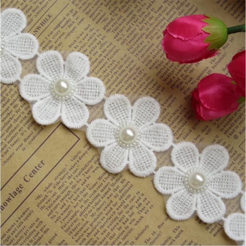 Lace Patch - White Flower Beading #14 (5pcs)