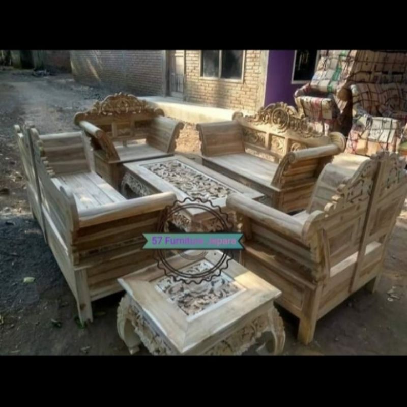 Meja & kursi tamu jati mentahan ukir jepara