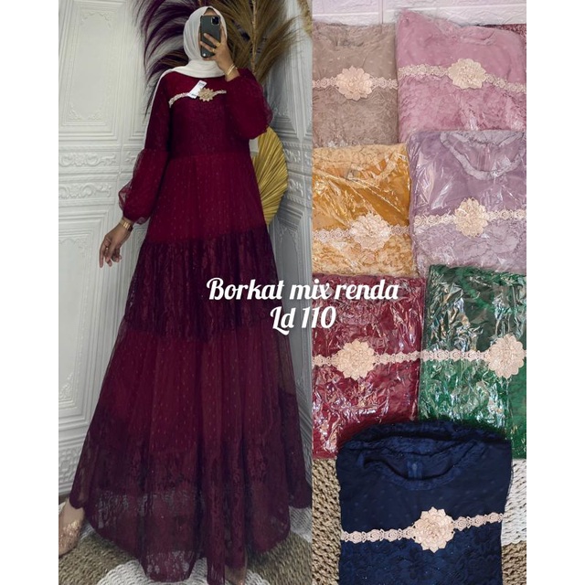 Gamis Brokat Dot Tile Renda Dada