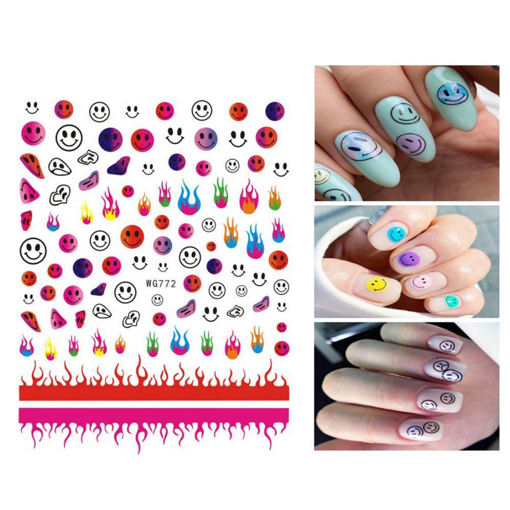 Needway   Smiley Stiker Kuku Wanita Warna-Warni Perekat Diri Manikur Aksesoris Nail Art Dekorasi