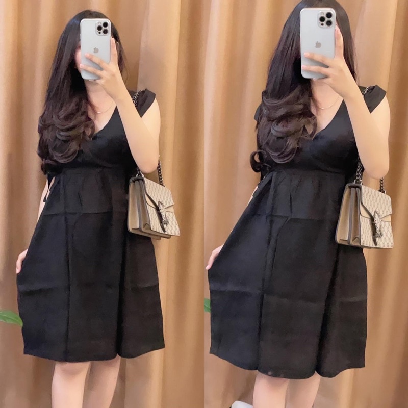 Baju tidur Daster kekinian kimono busui frendly bahan rayon adem-POLOS HITAMM