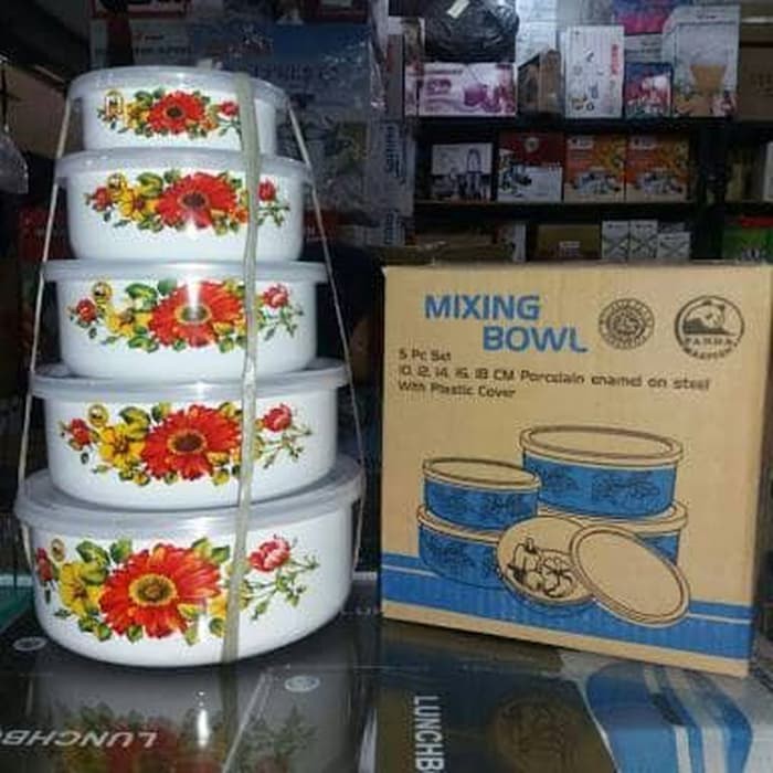 Mixing Bowl set 5 Susun Maspion ORIGINAL Mangkuk Rantang Serbaguna  Enamel Terlaris
