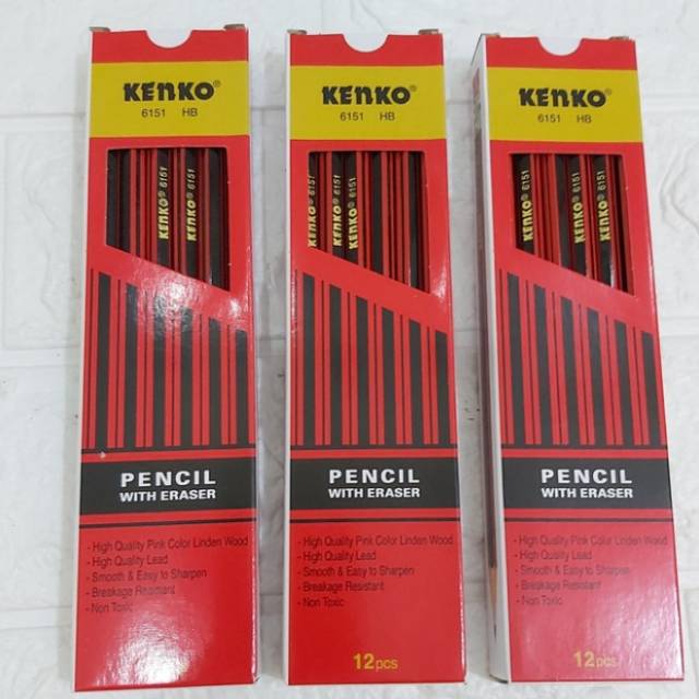 

Kenko Pencil with eraser 6151HB / pensil kenko per pack