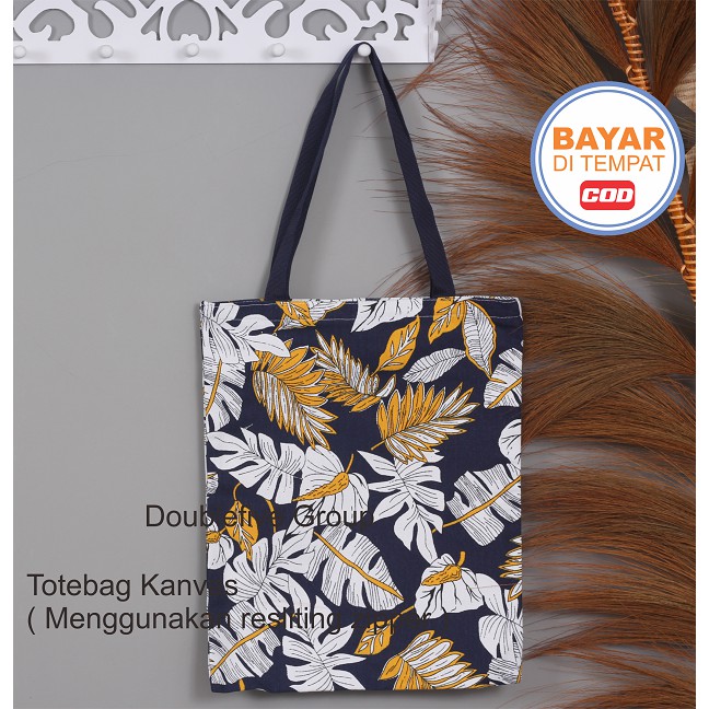 TOTE BAG WANITA TOTEBAG PRIA CANVAS MOTIF GOOD QUALITY WITH RESLETING KODE - 027