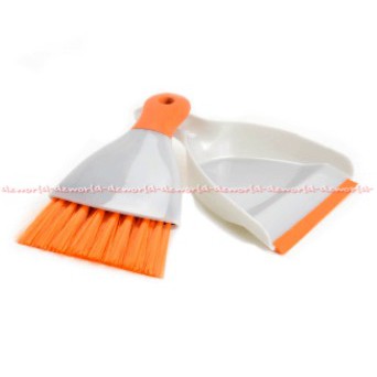 Duster &amp; Dustpan Set Sapu Kecil Sapu dan Pengki Mini Mobil Putih Orange