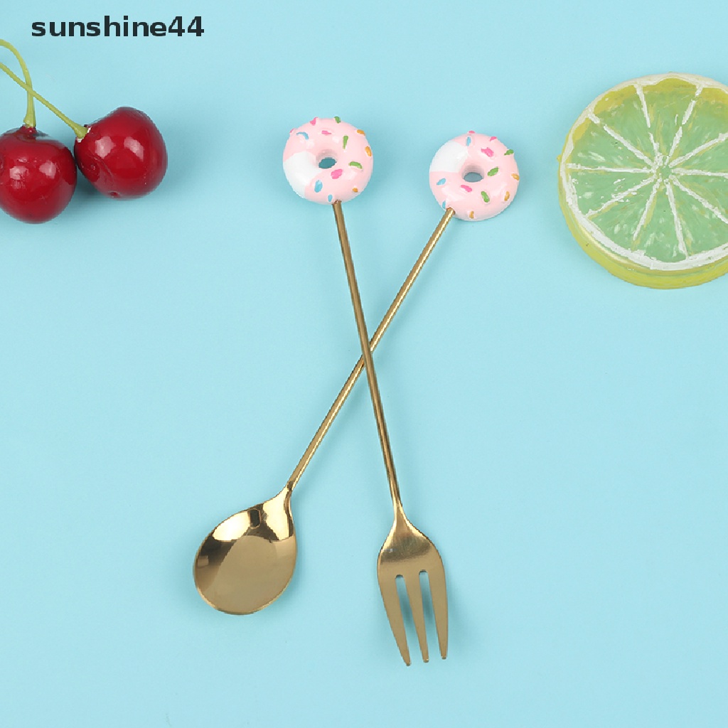 Sunshine 4pcs / set Sendok / Garpu Aduk Donat / Permen / Susu / Kopi Untuk Peralatan Dapur