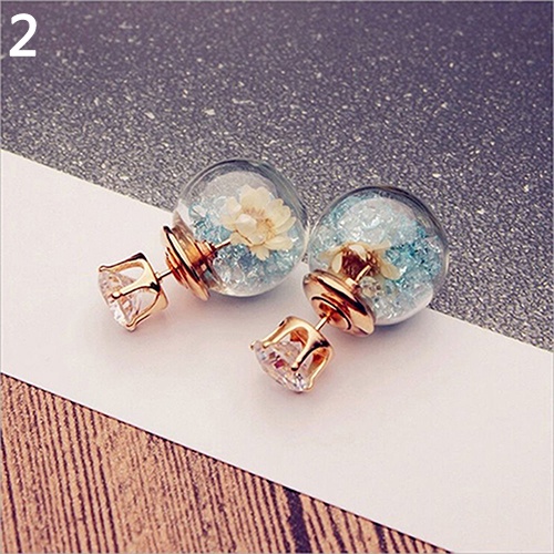 Hu Hu Hu Hu Hu Alat Bantu Pasang Kacamata♡ 1 Pasang Anting Stud Desain Bunga Aksen Berlian Imitasi Untuk Wanita